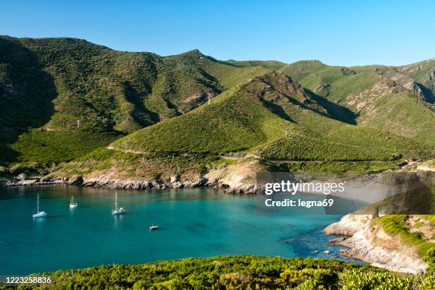 vy över l'anse d'aliso i cap corse - frankrike - corsica bildbanksfoton och bilder