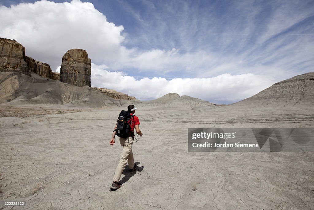 Man hiking in the desert.