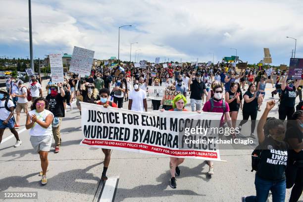 People shut down I-225 in both directions as they demand justice for Elijah McClain on June 27, 2020 in Aurora, Colorado. On August 24, 2019 McClain...
