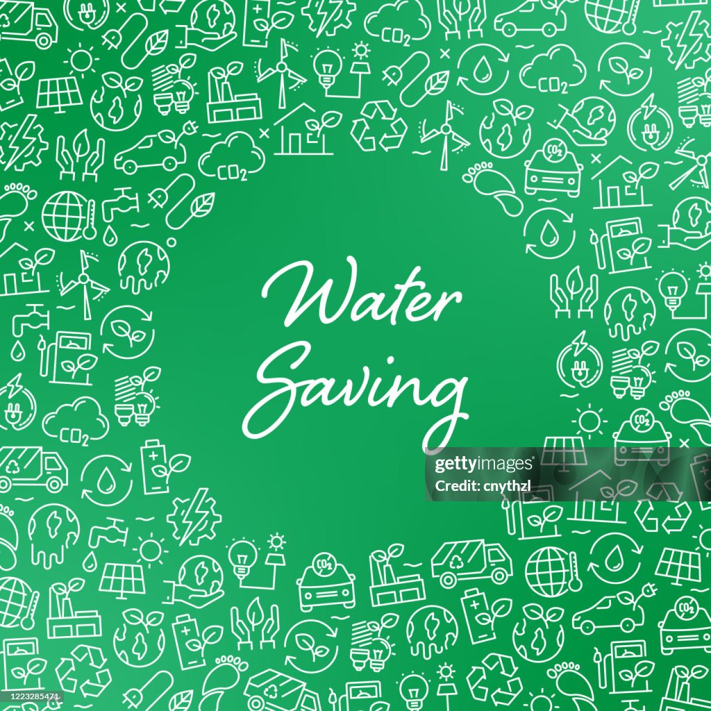 Save Water Pattern Water Saving Green Energy And Nature Concept Vector Pattern And ...