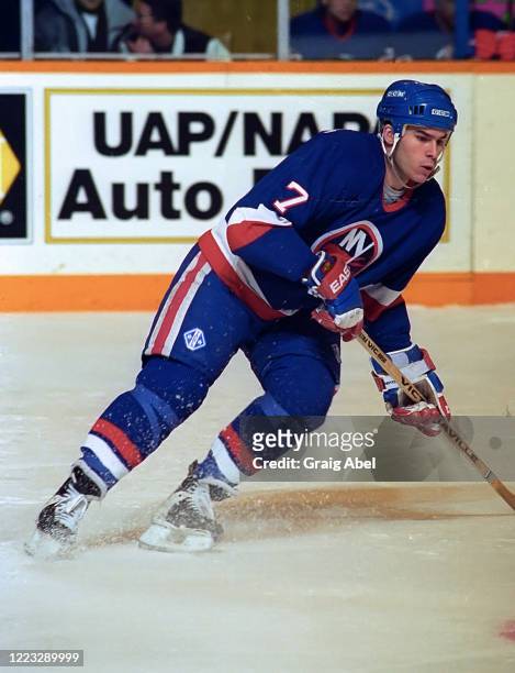 Scott Lachance of the New York Islanders skates against the Toronto Maple Leafs during NHL game action on January 26, 1994 at Maple Leaf Gardens in...