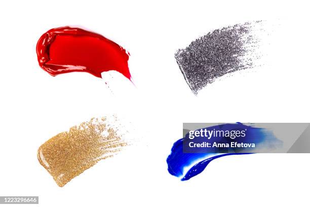 group of colorful makeup swatches - glitter lips stock pictures, royalty-free photos & images