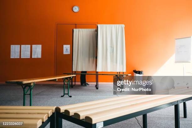 View of a Rennes polling station during the second round of municipal elections. Few voters came to the polling station to vote on the middle of the...