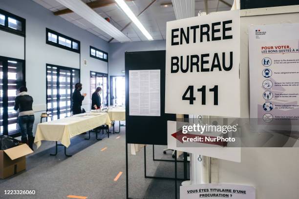 View of a Rennes polling station during the second round of municipal elections. Few voters came to the polling station to vote on the middle of the...