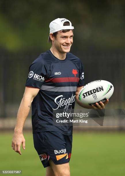 Luke Keary warms up during a Sydney Roosters NRL training session at Kippax Lake Field on May 07, 2020 in Sydney, Australia.