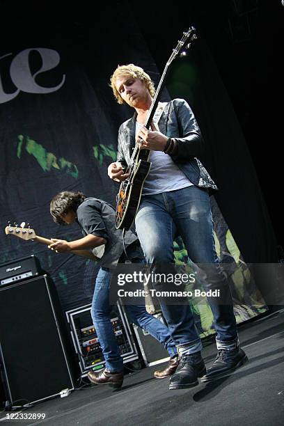 Guitar Player Nate McFarland and Alex Hargrave of the Parachute perform at the Greek Theatre on August 27, 2011 in Los Angeles, California.