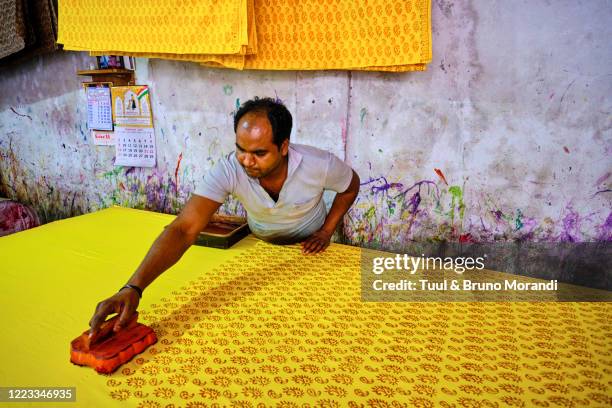 india, gujarat, vadodara, block printing textile - textile printing foto e immagini stock