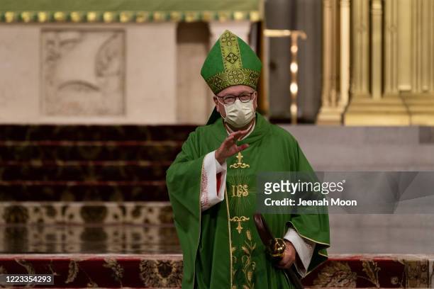 Cardinal Timothy Dolan celebrates Mass at St. Patrick's Cathedral on June 28, 2020 in New York City. St. Patrick's is celebrating its first public...