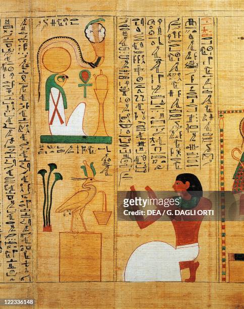Egyptian civilization, Third Intermediate Period, Dynasty XXI-XXII. Mythological papyrus of Imenemsauf, Chief bearer of Amon. Detail: hymn to the sun...