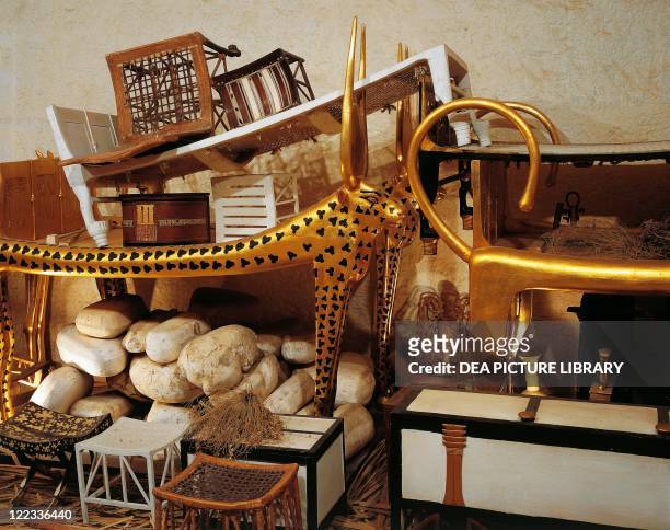 Egypt - Cairo - Pharaonic Village. Replica of King Tutankhamen's tomb as was found by Howard Carter at the time of discovery, in November 1922....