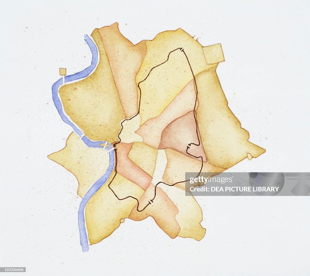 Map Of Rome Drawing Simple Cartography. Ancient Rome. Rome city plan. Color illustration. News ...