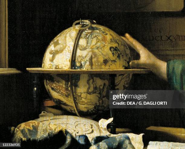 Jan Vermeer , The Astronomer oil on canvas, 51 x 45 cm. Detail: Globe.