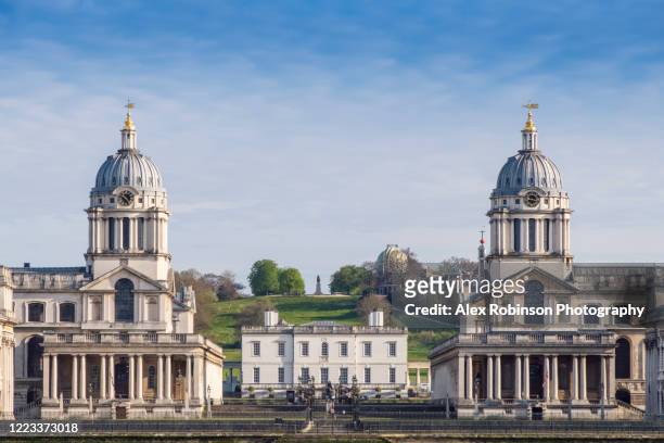the old naval college, queen's house and greenwich park - wren stock pictures, royalty-free photos & images