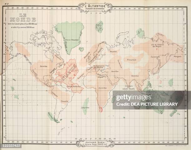 Cartography. William Scott-Elliott, planisphere from Histoire de l'Atlantide .