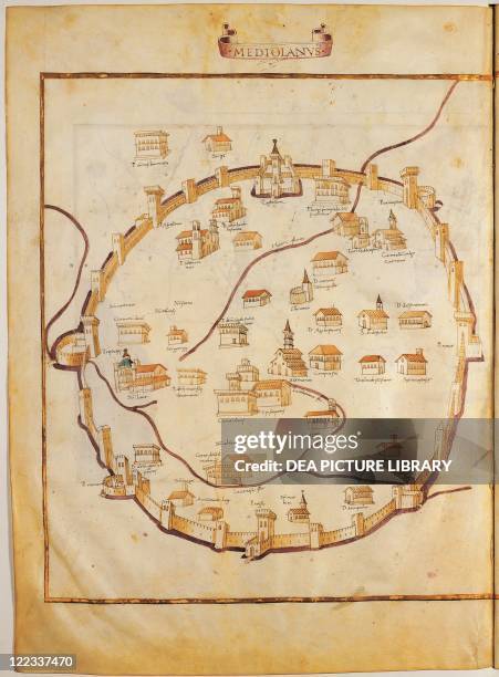Cartography, Italy, 15th century. Map of Milan, from Ptolemy's Codex.