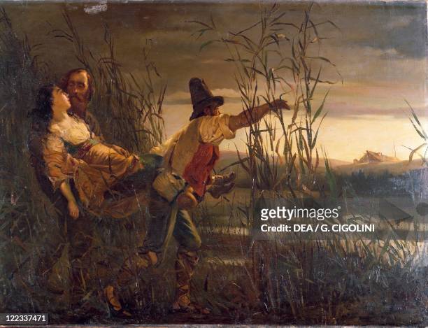 Italy - 19th century - Giuseppe Garibaldi and the major Leggero carrying a dying Anita through the marshes of Comacchio, August 1849. Oil on canvas.