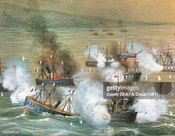 Croatia - 19th century, Third War of Independence - Naval Battle of Lissa between Italy and Austria. Detail of the battleship "King of Italy" which...