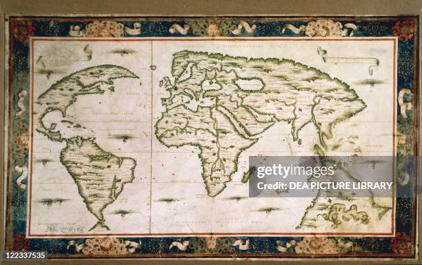 Cartography, 16th century. Planisphere by Nicolas Desliens, 1566.