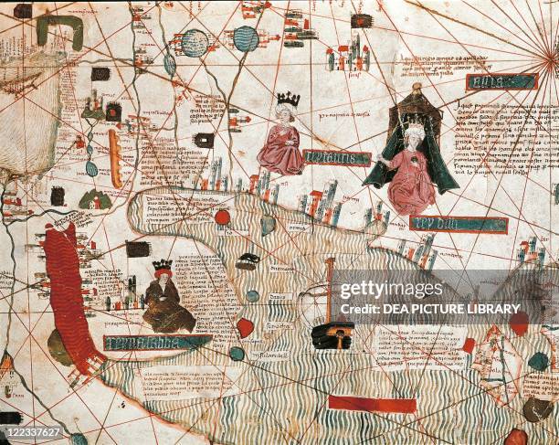 Cartography, 15th century. Map of the Red Sea, Arabia and Iran, from Catalan world map.