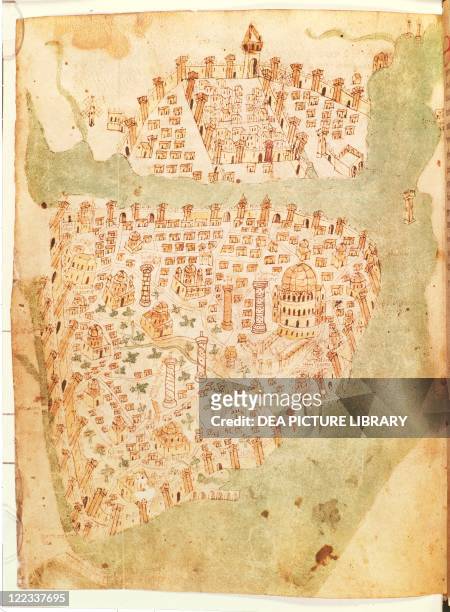 Cartography, Turkey, 15th century. Map of Constantinople created by Christopher Buondelmonti.