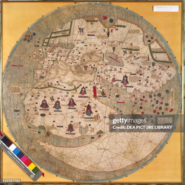 Cartography, 15th century. Catalan world map, around 1450. Parchment.