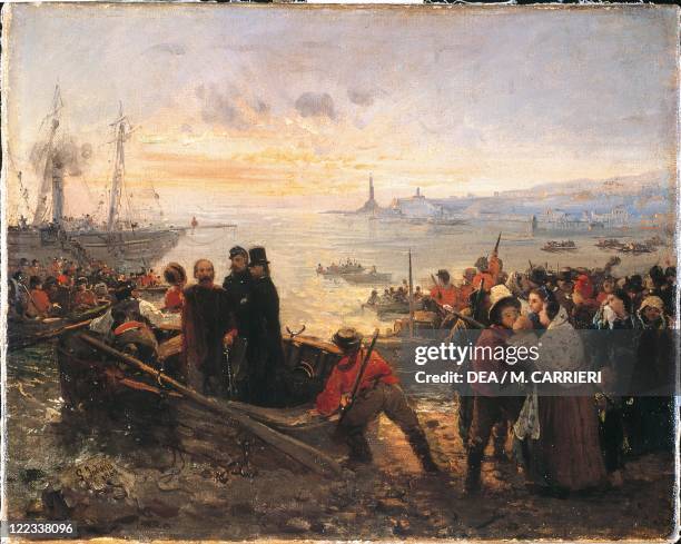 Italy - 19th century - Boarding of the Thousand at Quarto, 5 May 1860. Painted by Girolamo Induno . Oil on canvas.