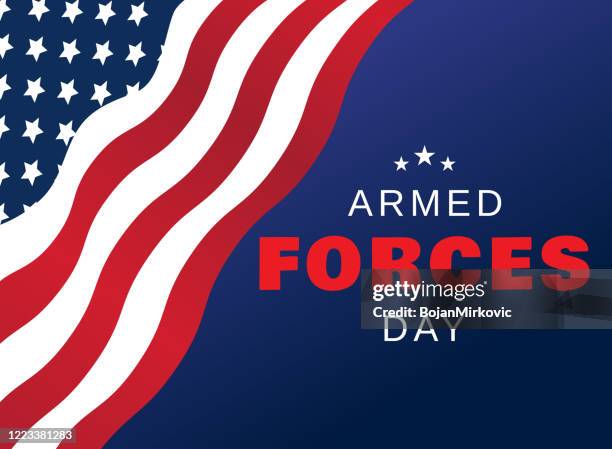 ilustraciones, imágenes clip art, dibujos animados e iconos de stock de tarjeta del día de las fuerzas armadas con bandera de ee.uu. vector - armed forces day