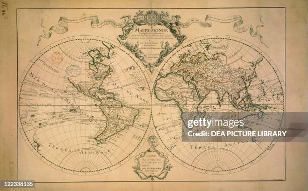 Cartography, 18th century. World map drawn from observations made at the Academy of Sciences. Created by Guillaume Delisle, Paris, 1700. Copperplate...