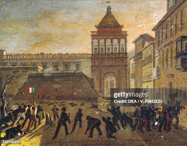 Italy - 19th century - Revolt in Palermo, Clash between insurgents and Bourbonist troops in Porta Nuova, 15 July 1820.