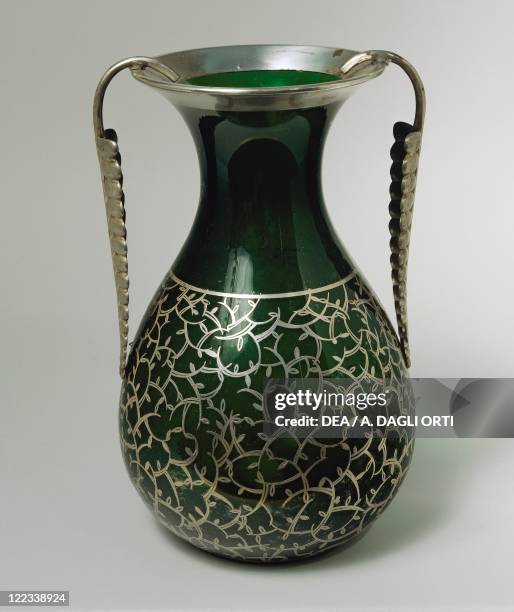 Silversmith's Art, Italy 19th century. Murano glass silver plated vase. Le Argenterie d'Italia Manufacture.