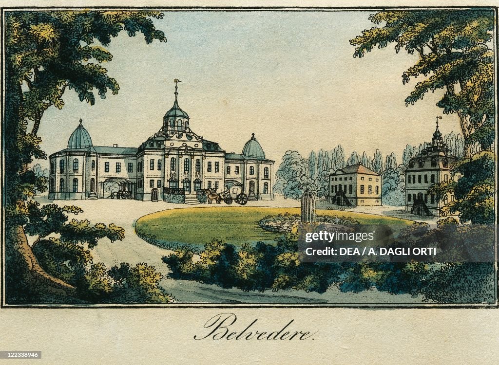 Germany, Weimar, View of Schloss Belvedere, lithograph
