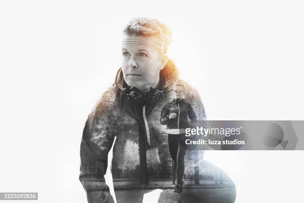outdoor jogging double exposure concept - multiple exposure stock pictures, royalty-free photos & images