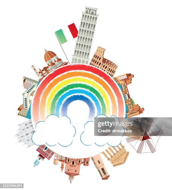 italy travel and rainbow - vecchio stock illustrations