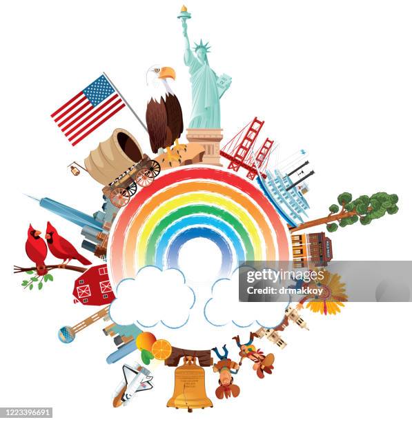 usa travel and rainbow - liberty bell flag stock illustrations