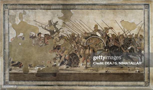 Italy, Campania, Pompeii, Mosaic work representing the Battle of Issus, led in 333 B.C. By Alexander the Great of Macedon .