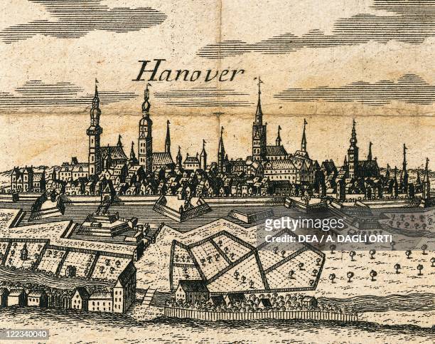 Germany, Hanover, View of the city, engraving, 1600.