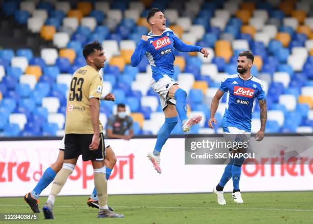 Jose Callejon of Napoli celebrates after scoring the first goal of his team during the Serie A match between SSC Napoli and SPAL at Stadio San Paolo...