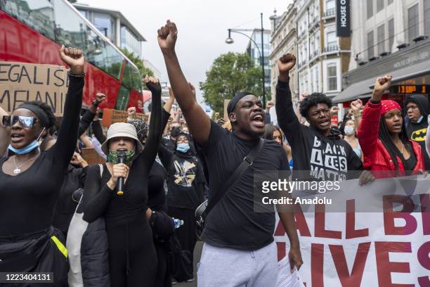 Protesters take part in a demonstration organized by the group Black Lives Matter in London, United Kingdom on June 28, 2020.