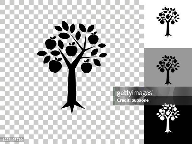 tree apple icon on checkerboard transparent background - apple tree stock illustrations