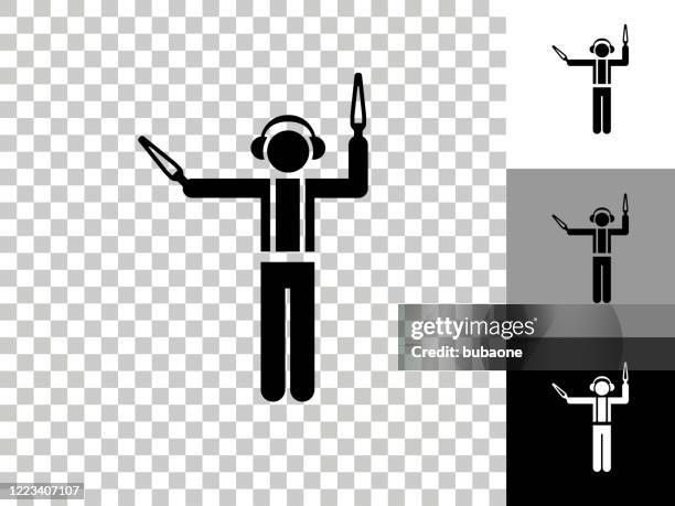 ramp agent icon on checkerboard transparent background - airport ground crew stock illustrations