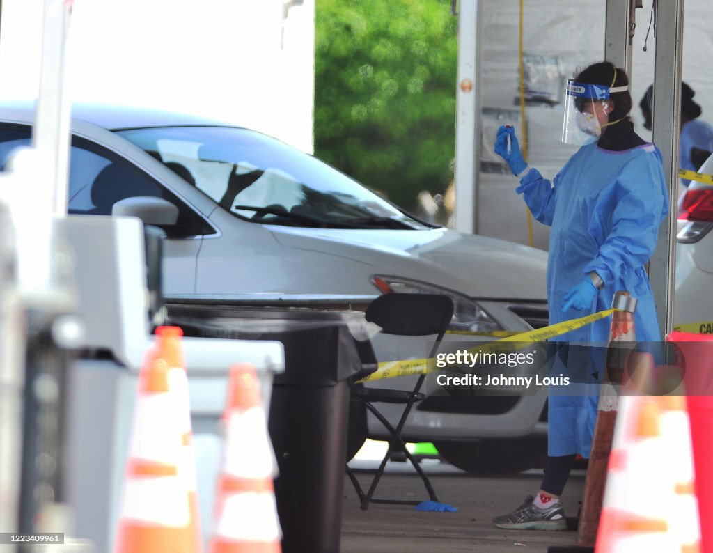 As Coronavirus Cases Continue To Spike In Florida, Miami's Hardrock Stadium Serves As Drive In Testing Site