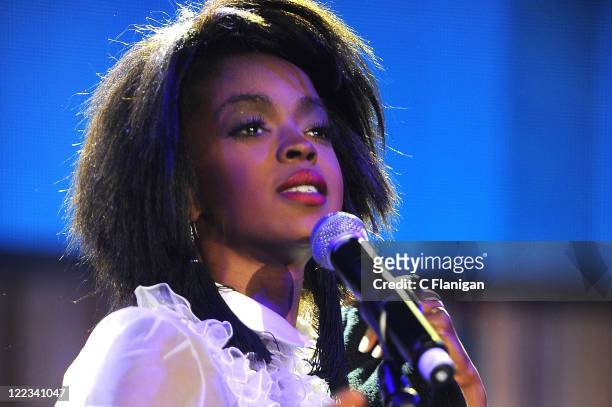 Singer Lauryn Hill performs during the 2011 Rock The Bells Music Festival at Shoreline Amphitheatre on August 27, 2011 in Mountain View, California.