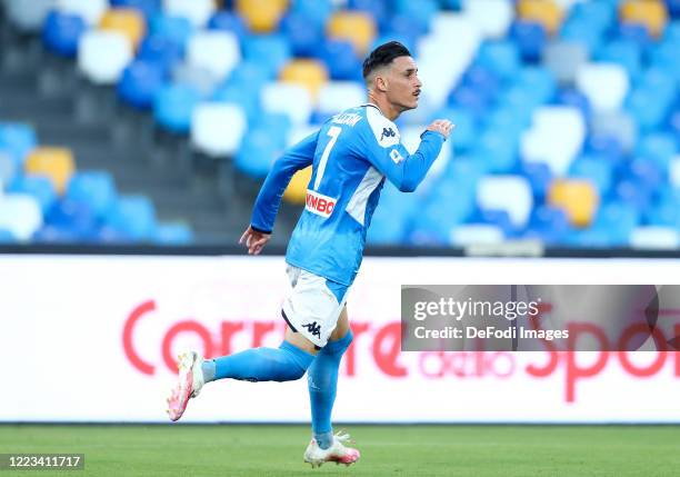 Jose Maria Callejon of Napoli Celebrates after scoring his team's second goal during the Serie A match between SSC Napoli and SPAL at Stadio San...