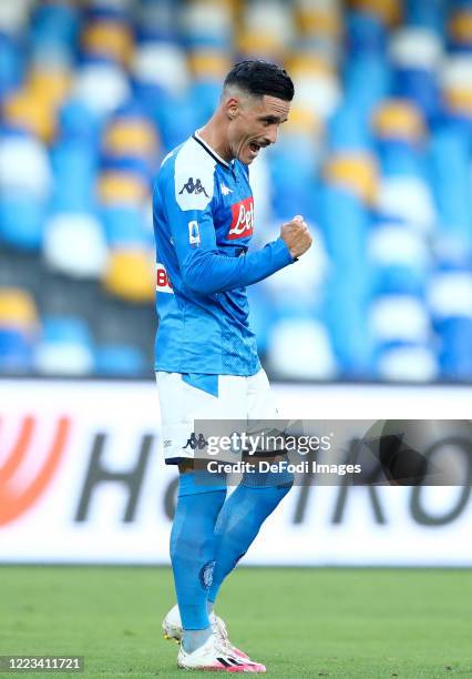 Jose Maria Callejon of Napoli Celebrates after scoring his team's second goal during the Serie A match between SSC Napoli and SPAL at Stadio San...
