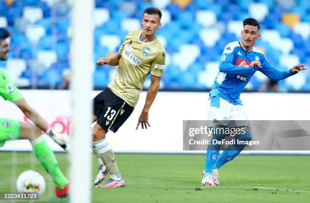Jose Maria Callejon of Napoli Scores his team's second goal during the Serie A match between SSC Napoli and SPAL at Stadio San Paolo on June 28, 2020...
