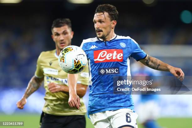 Mario Rui of Napoli controls the ball during the Serie A match between SSC Napoli and SPAL at Stadio San Paolo on June 28, 2020 in Naples, Italy.