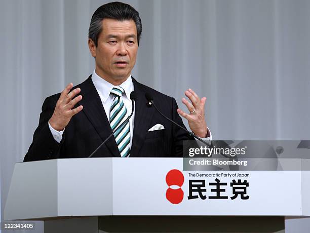 Sumio Mabuchi, Japan's former land, infrastructure, and transport minister, speaks arrives for a debate for candidates for the leadership of the...