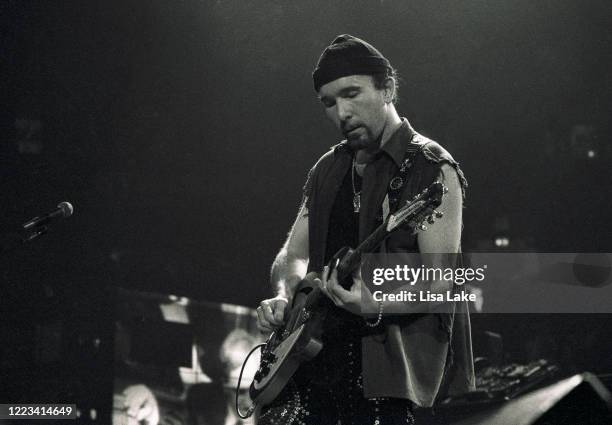 Guitar player The Edge performs at Veterans Stadium on September 2 in Philadelphia, Pennsylvania.