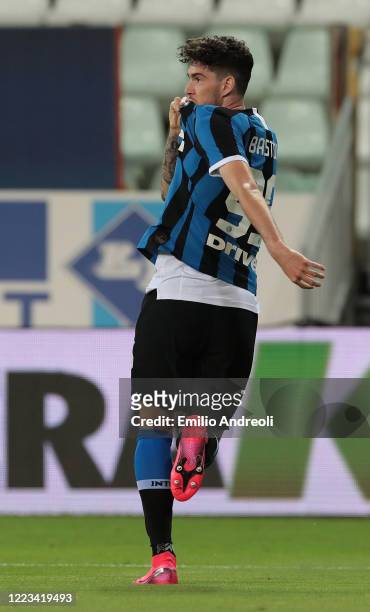 Alessandro Bastoni of FC Internazionale celebrates his goal during the Serie A match between Parma Calcio and FC Internazionale at Stadio Ennio...