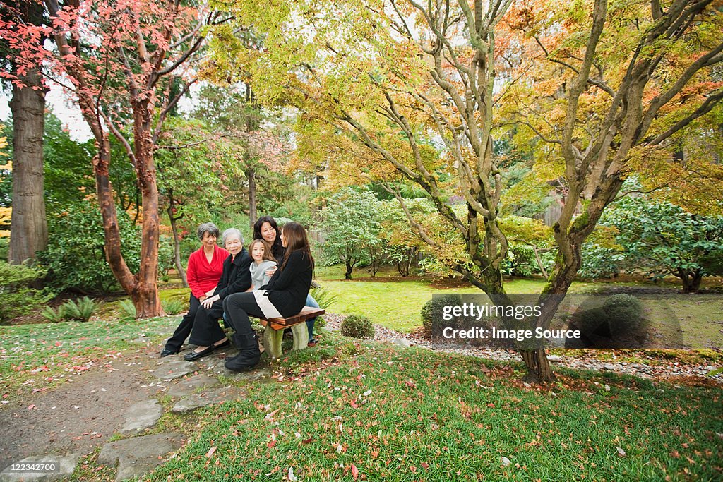 Multi generation family sitting in park